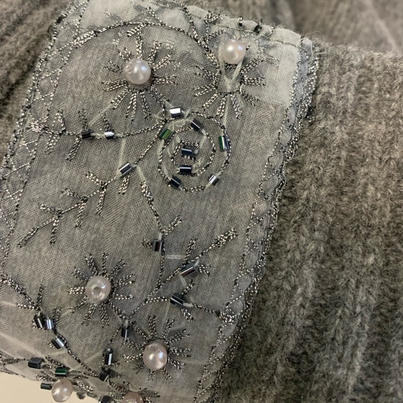 Garnet Hill Womens 100% Lambswool Cardigan Medium Grey Mock Neck Beading *Read - Picture 14 of 14